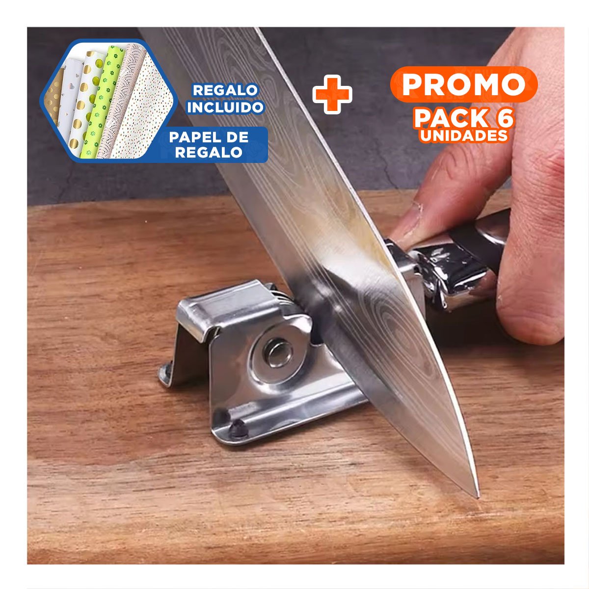 PACK6 ACCESORIO DURABLE DE CUCHILLO CON MANGO PLATEADO Y NEGRO PARA COCINA Y+PAPEL REGALO - 1