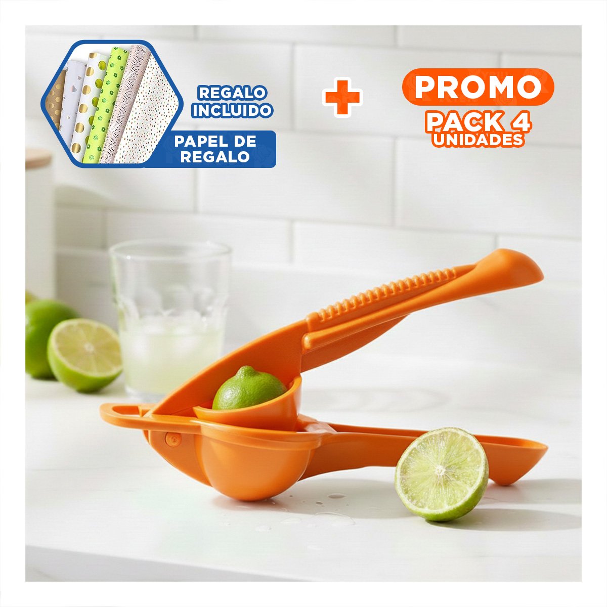 PACK4 EXTRACTOR LIGERO PLASTICO NARANJA FACIL DE USAR Y GUARDAR EN COCINA Y+PAPEL REGALO - 1