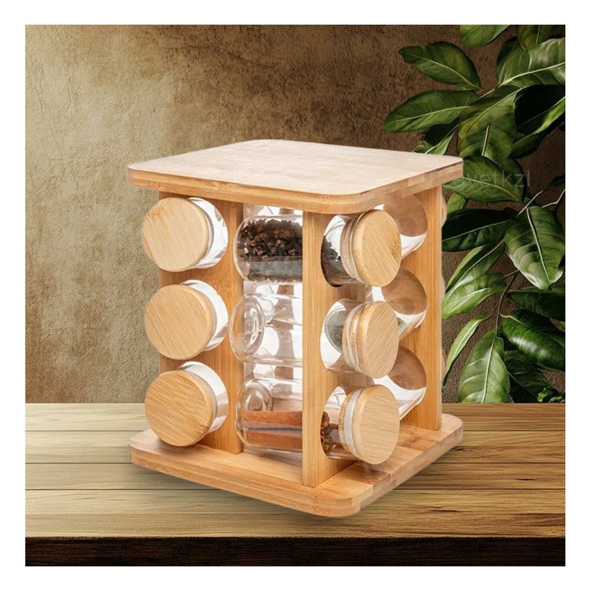 COLECCION GIRATORIA CUADRADA DE MADERA CON 12 FRASCOS COCINA Y+POST IT - 3