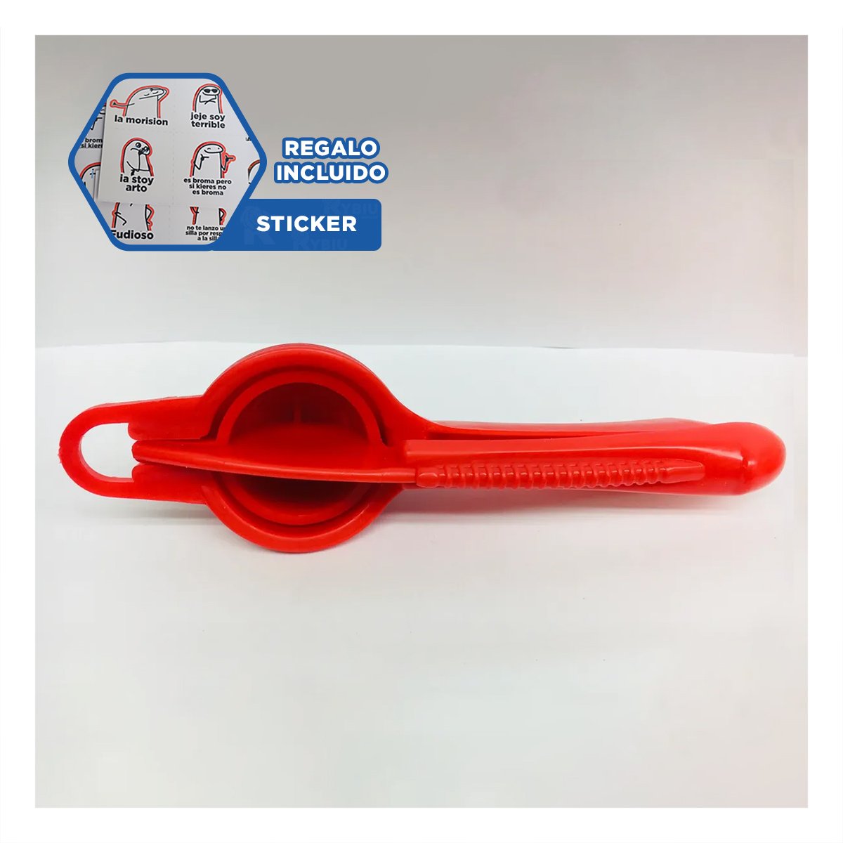 PRENSA PLASTICA ROJO RESISTENTE PARA LIMONES Y CITRICOS FRESCOS Y+REGALO STICKER - 1