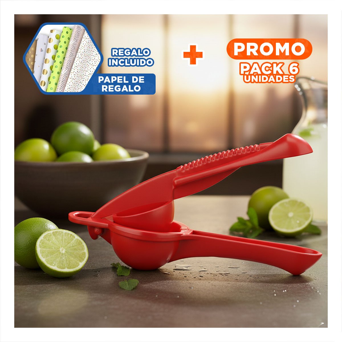 PACK6 EXTRACTOR PORTATIL ROJO FACIL DE USAR PARA JUGOS FRESCOS Y+PAPEL REGALO - 1