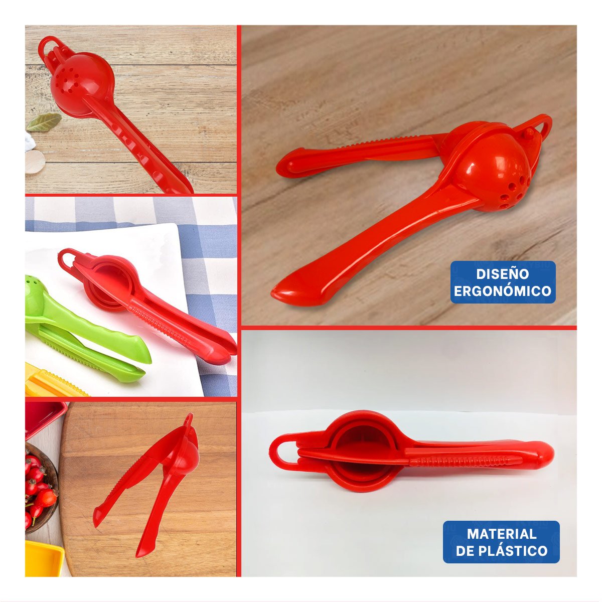 PACK2 EXPRIMIDOR COCINA ROJO FACIL DE USAR PARA BEBIDAS NATURALES Y+PAPEL REGALO - 3