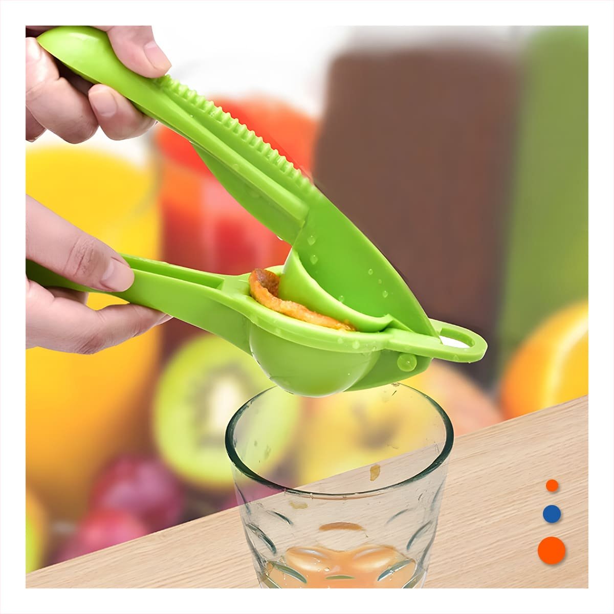 EXPRIMIDOR PORTATIL PLASTICO VERDE LIMON FACIL DE MANEJAR Y+LIGAS REGALO - 1
