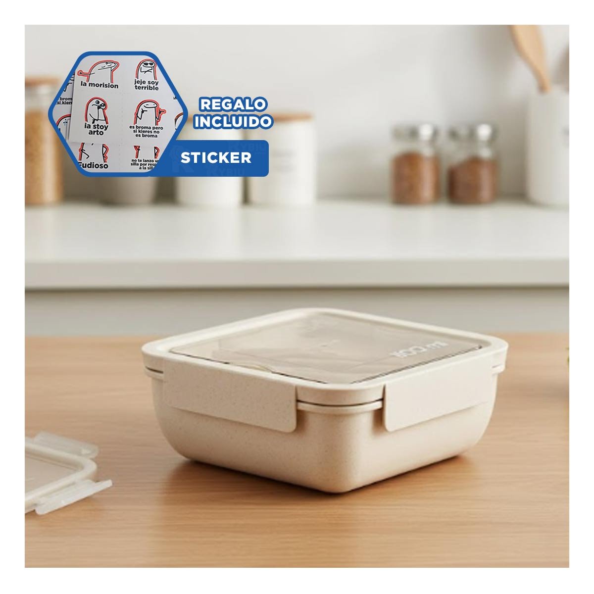RECIPIENTE CUADRADO CON CUBIERTOS 1100ML ROSADO PARA LUNCH Y LLEVAR COMIDA Y+REGALO STICKER - 1
