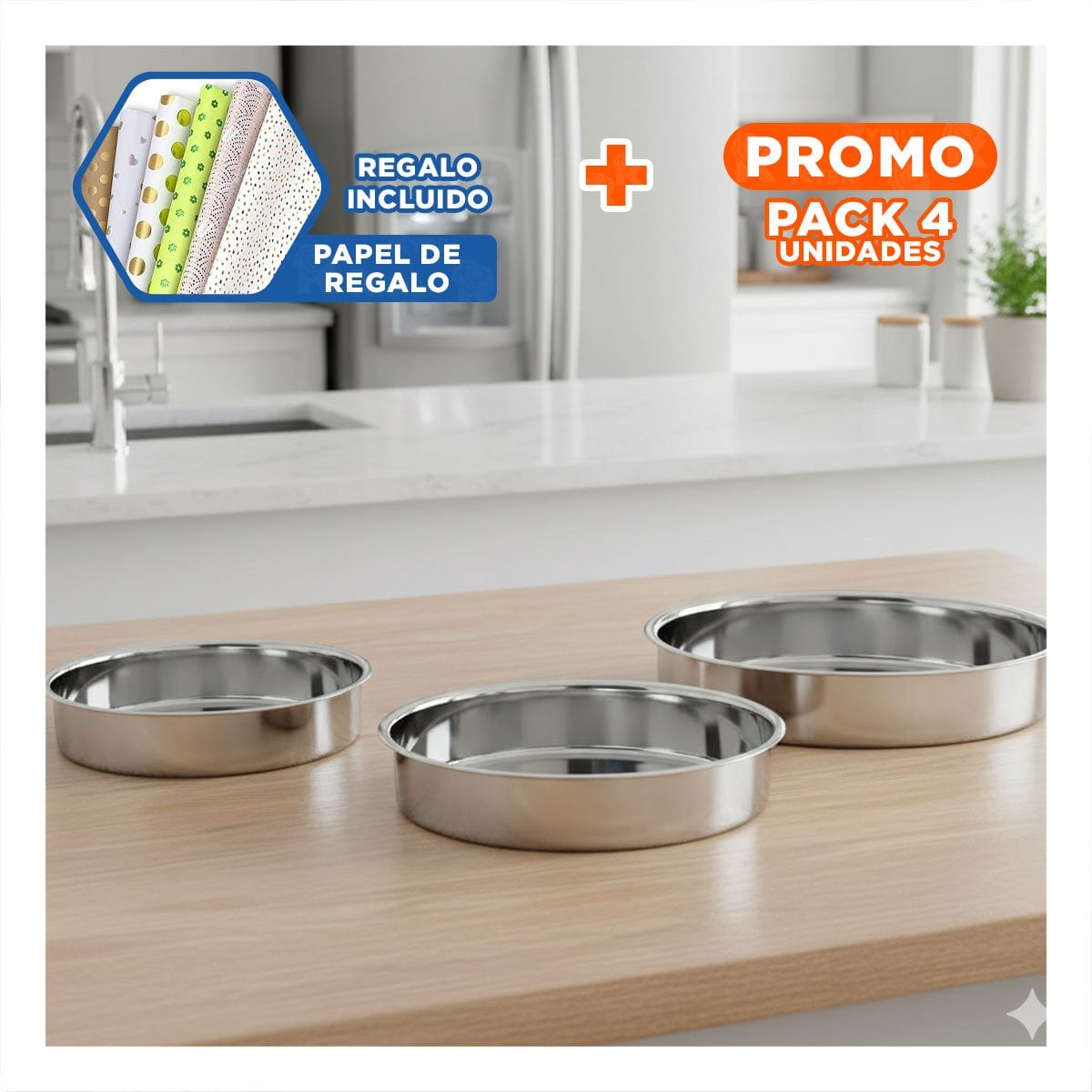 PACK4 SERIE METALICA REDONDA PARA EVENTOS EN CASA Y+PAPEL REGALO - 1