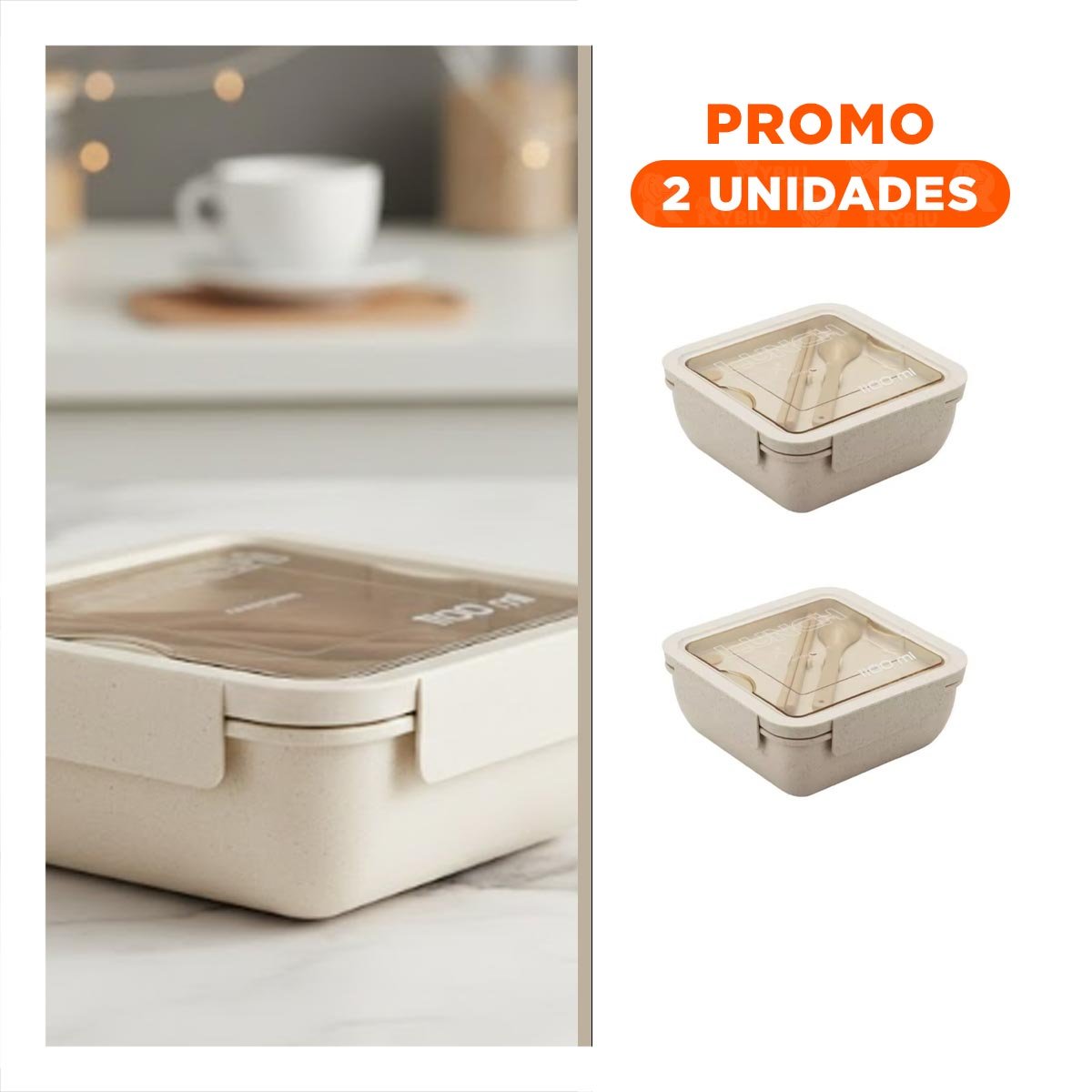 PACK2 ENVASE CUADRADO CON CUBIERTOS 1100ML ROSADO PARA LUNCH Y MANTENER FRESCA - 1