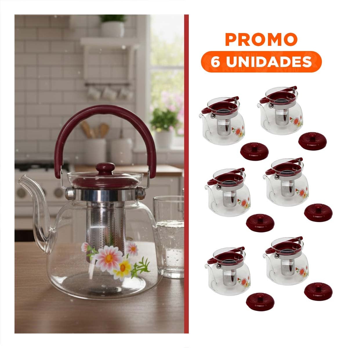 PACK6 PRODUCTO PARA BEBIDAS 1600ML TRANSPARENTE GUINDA RESISTENTE - 1