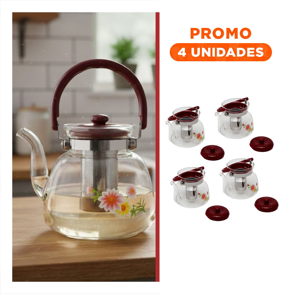 PACK4 ARTICULO PARA BEBIDAS 1600ML TRANSPARENTE GUINDA ELEGANTE Y+REGALO STICKER - 1