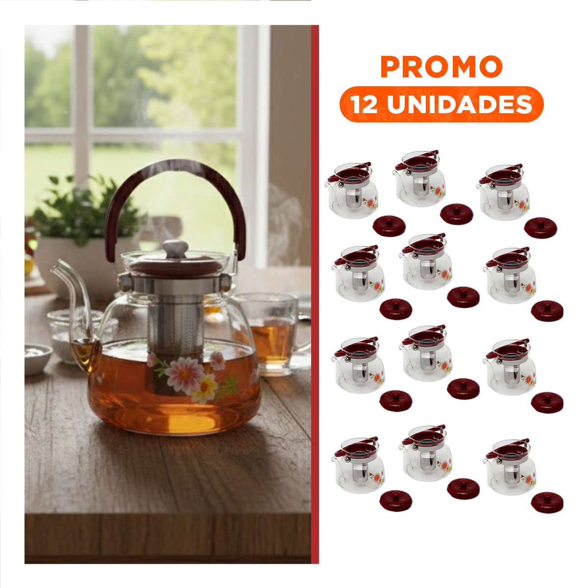 PACK12 VERSION PARA BEBIDAS 1600ML TRANSPARENTE GUINDA MODERNA Y+REGALO STICKER - 1