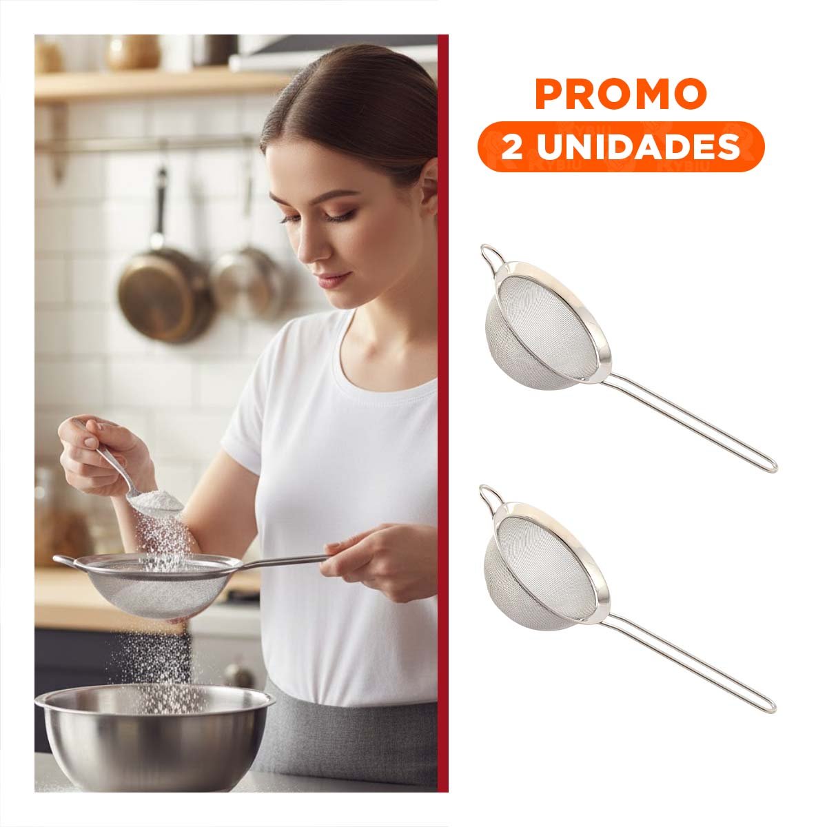 PACK2 ESCURRIDOR PRACTICO CON MANGO LARGO EN ACERO INOXIDABLE PLATEADO - 1