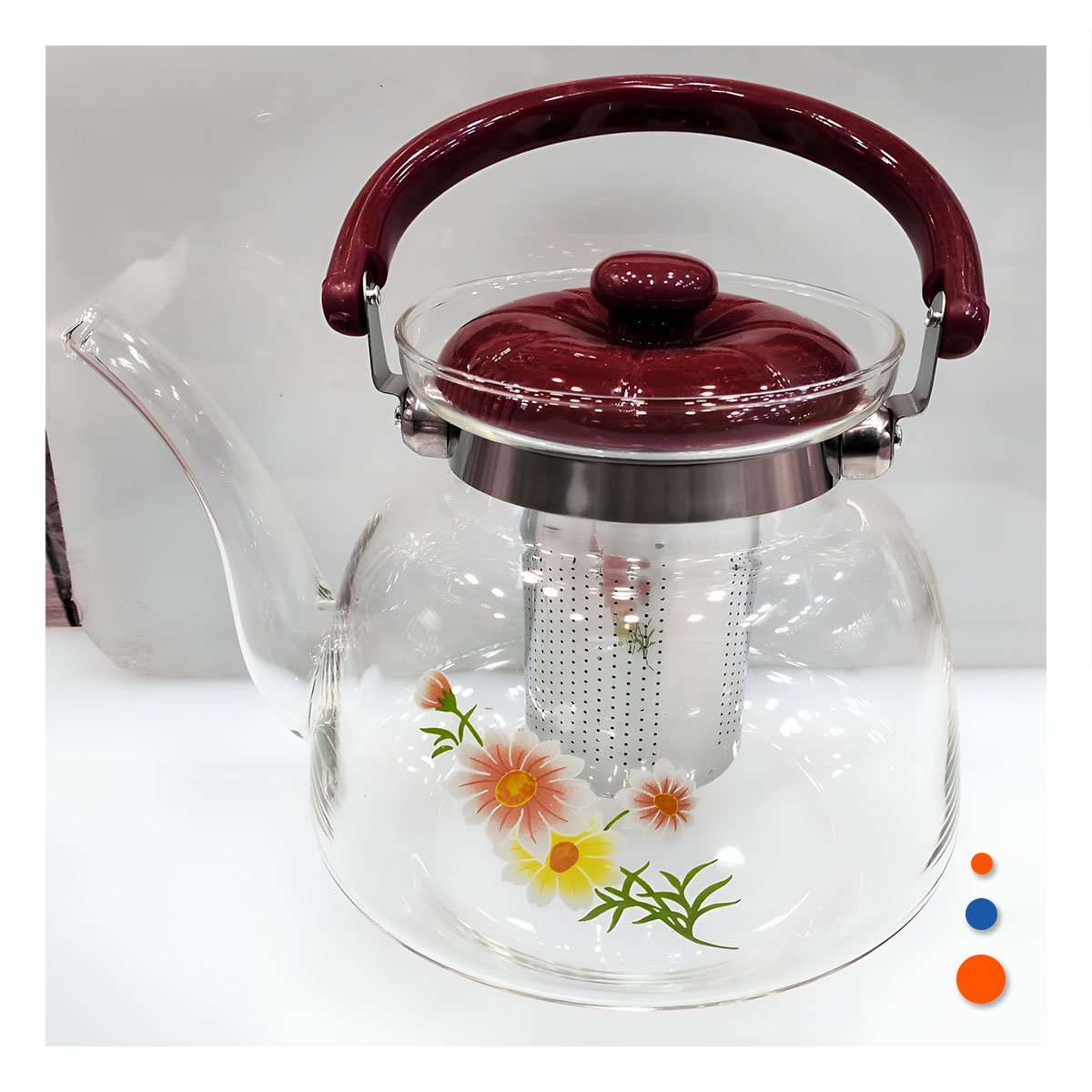 SERVIDOR PARA TE Y CAFE 1600ML TRANSPARENTE GUINDA VIDRIO MODERNO Y+PAPEL REGALO - 2