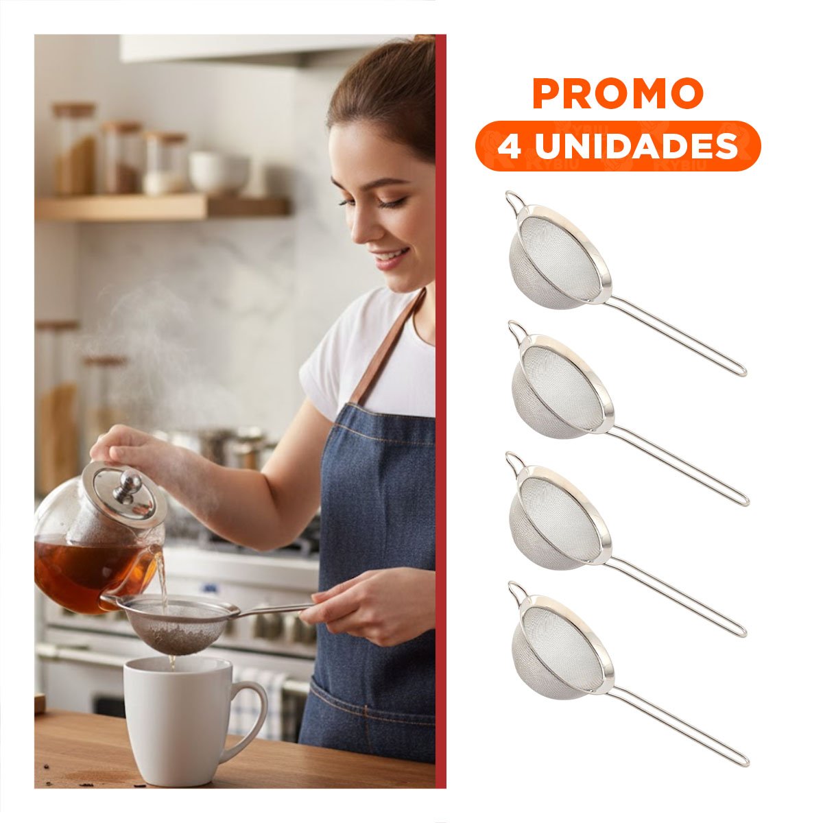 PACK4 UTENSILIO PRACTICO CON MANGO LARGO PARA COCINA EN ACERO PLATEADO Y+REGALO STICKER - 1