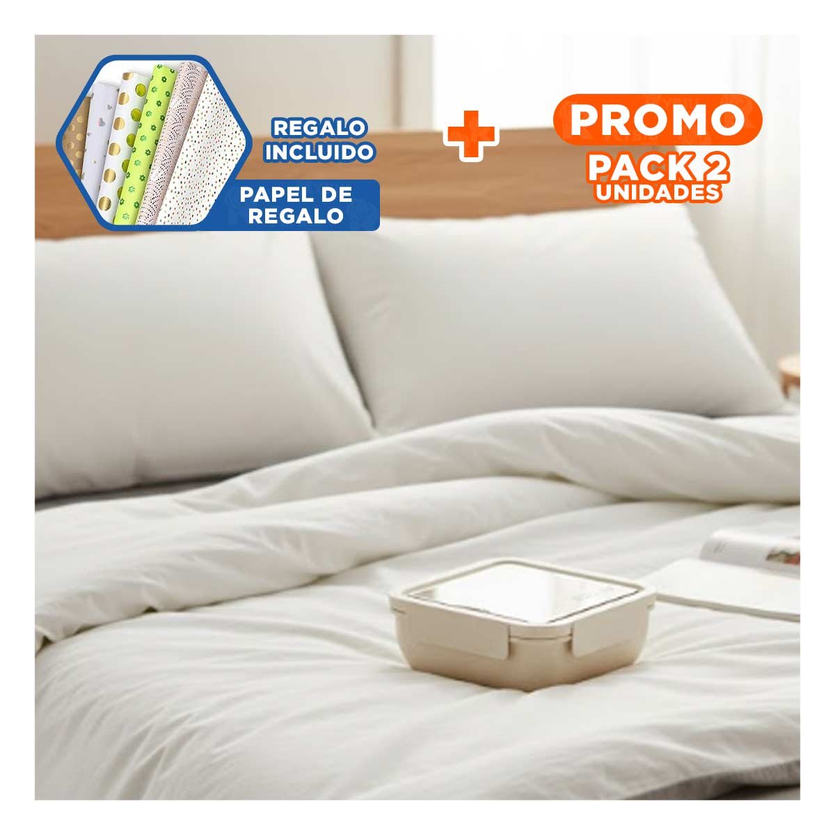 PACK2 ENVASE CUADRADO CON CUBIERTOS 1100ML ROSADO PARA LUNCH Y ORGANIZAR COMIDA Y+PAPEL REGALO - 1