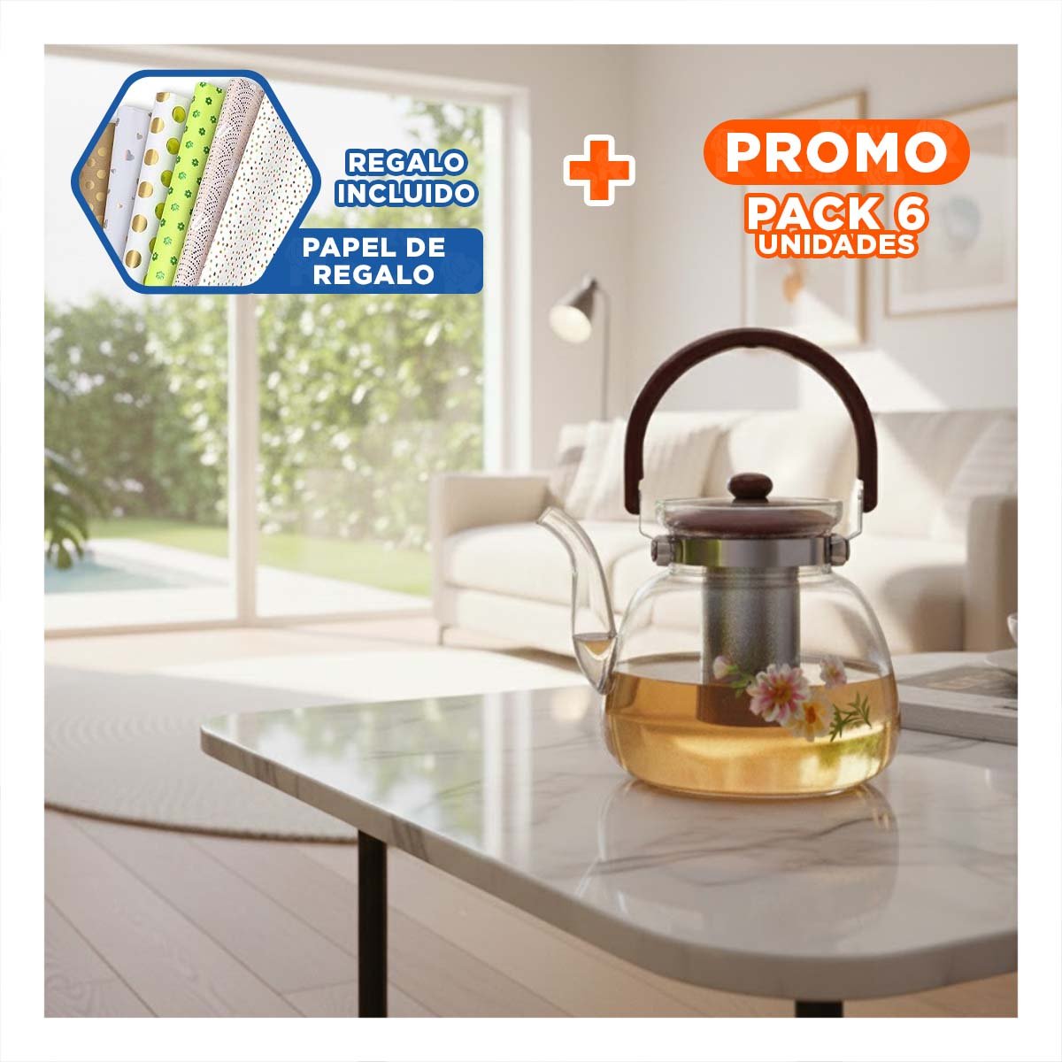 PACK6 ACCESORIO PARA BEBIDAS 1600ML TRANSPARENTE GUINDA MODERNO Y+PAPEL REGALO - 1