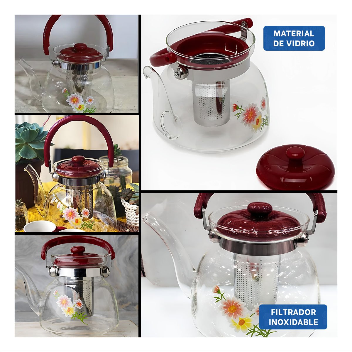 PACK6 ACCESORIO PARA BEBIDAS 1600ML TRANSPARENTE GUINDA MODERNO Y+PAPEL REGALO - 3
