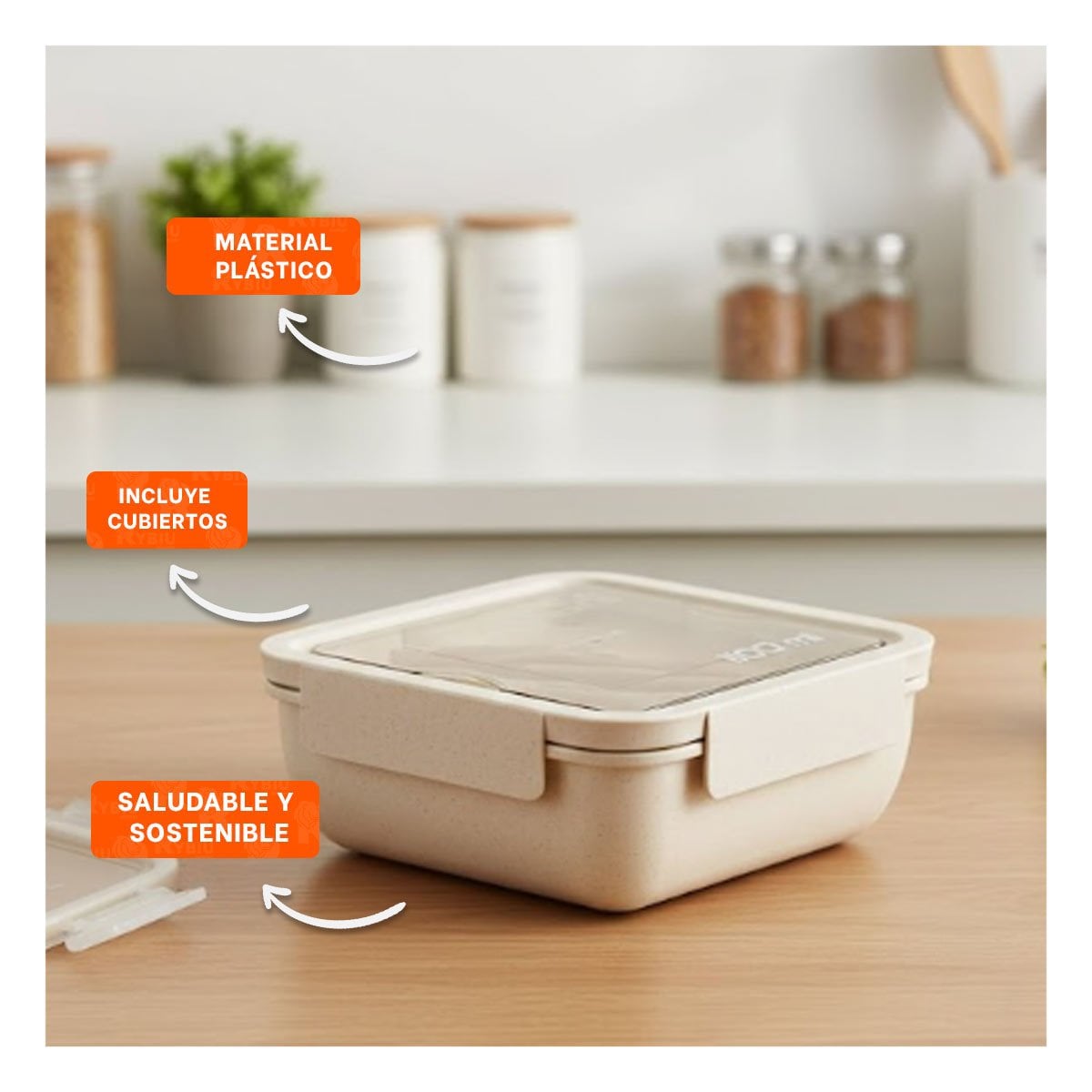 PACK6 CAJA CUADRADA CON CUBIERTOS 1100ML ROSADO PARA LUNCH Y LLEVAR COMIDA Y+PAPEL REGALO - 2