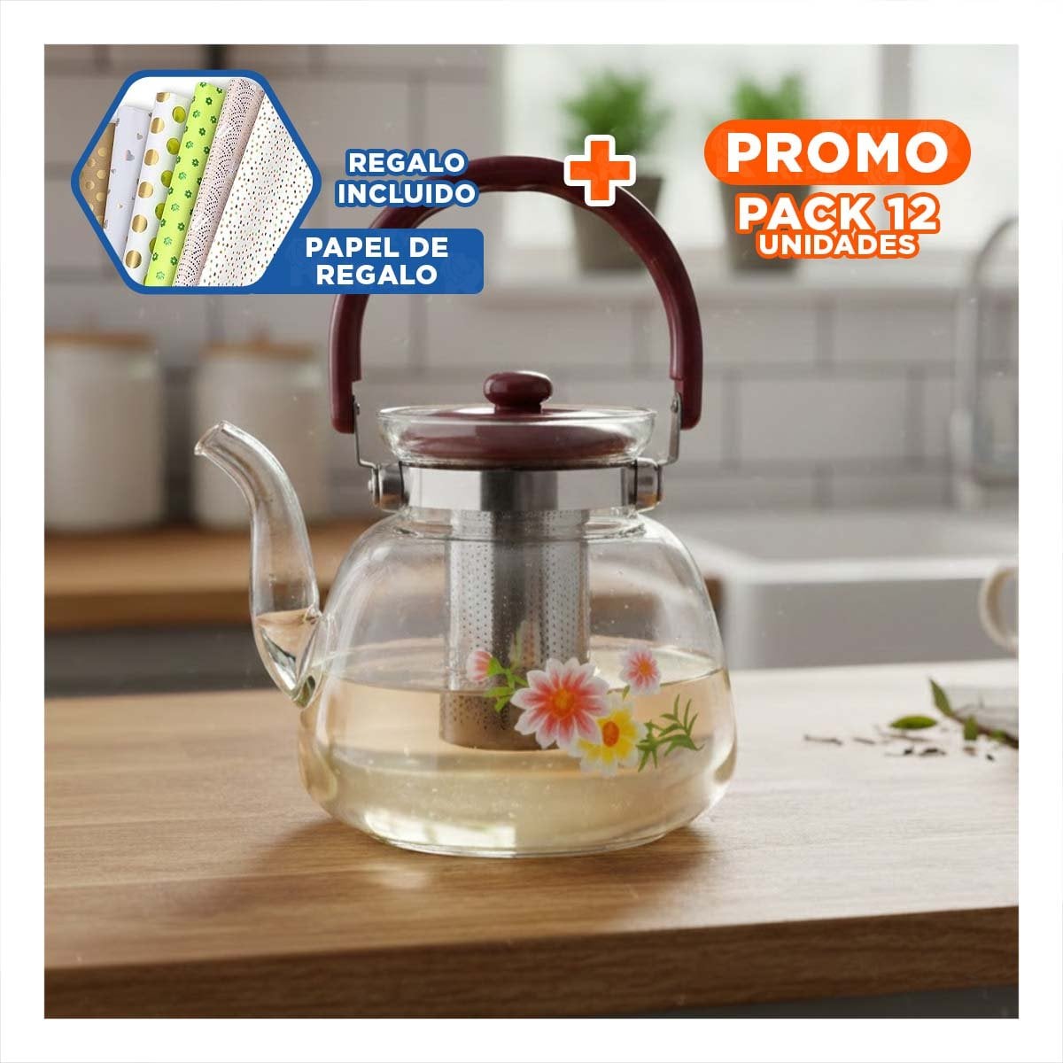 PACK12 MODELO PARA BEBIDAS 1600ML TRANSPARENTE GUINDA RESISTENTE Y+PAPEL REGALO - 1