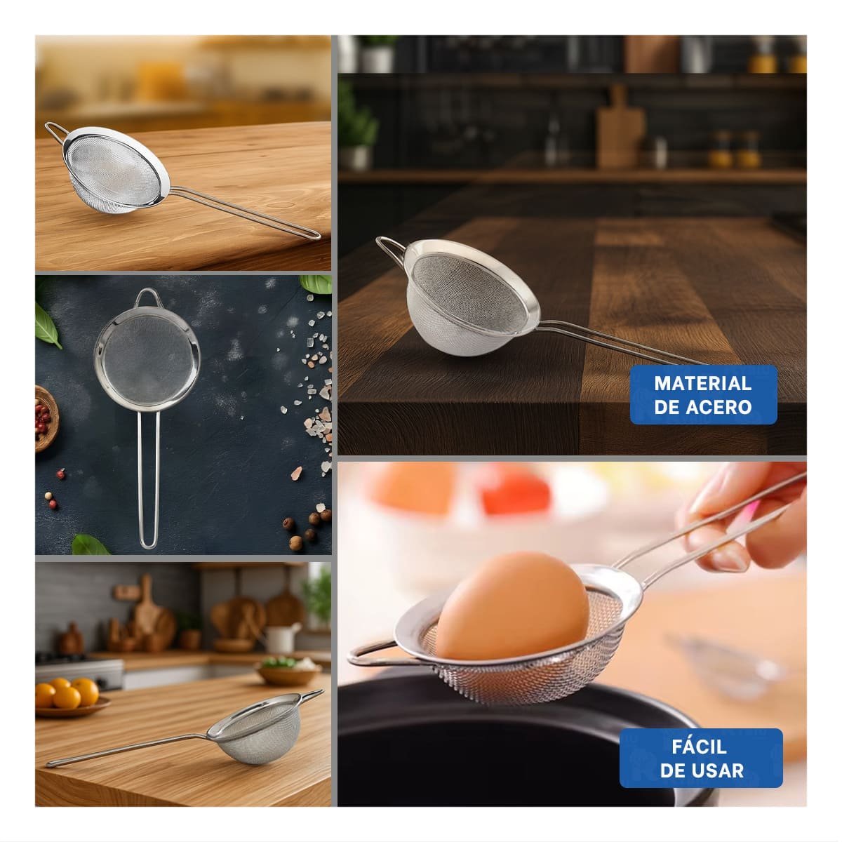 ESCURRIDOR DE COCINA CON MANGO LARGO ACERO INOXIDABLE PLATEADO Y+POST IT - 1