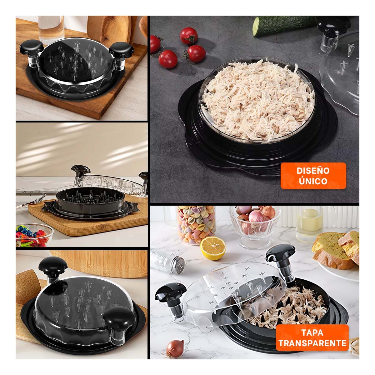 UTENSILIO MANUAL GIRATORIO PARA DESMENUZAR POLLO COCIDO EN COCINA FAMILIAR - 5