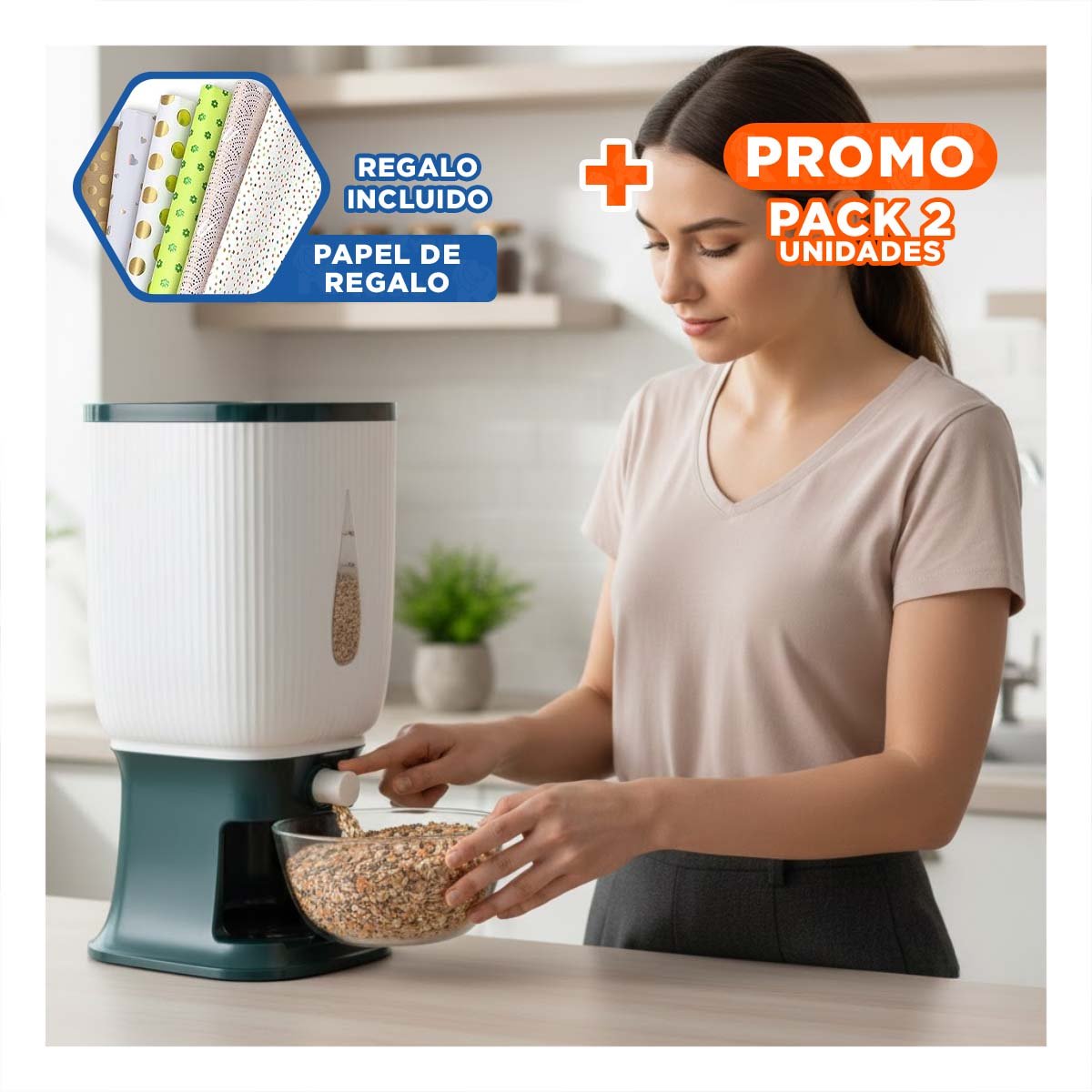 PACK2 DISPENSADOR VERTICAL PARA MENESTRAS Y CEREALES EN HOGAR Y+PAPEL REGALO - 1