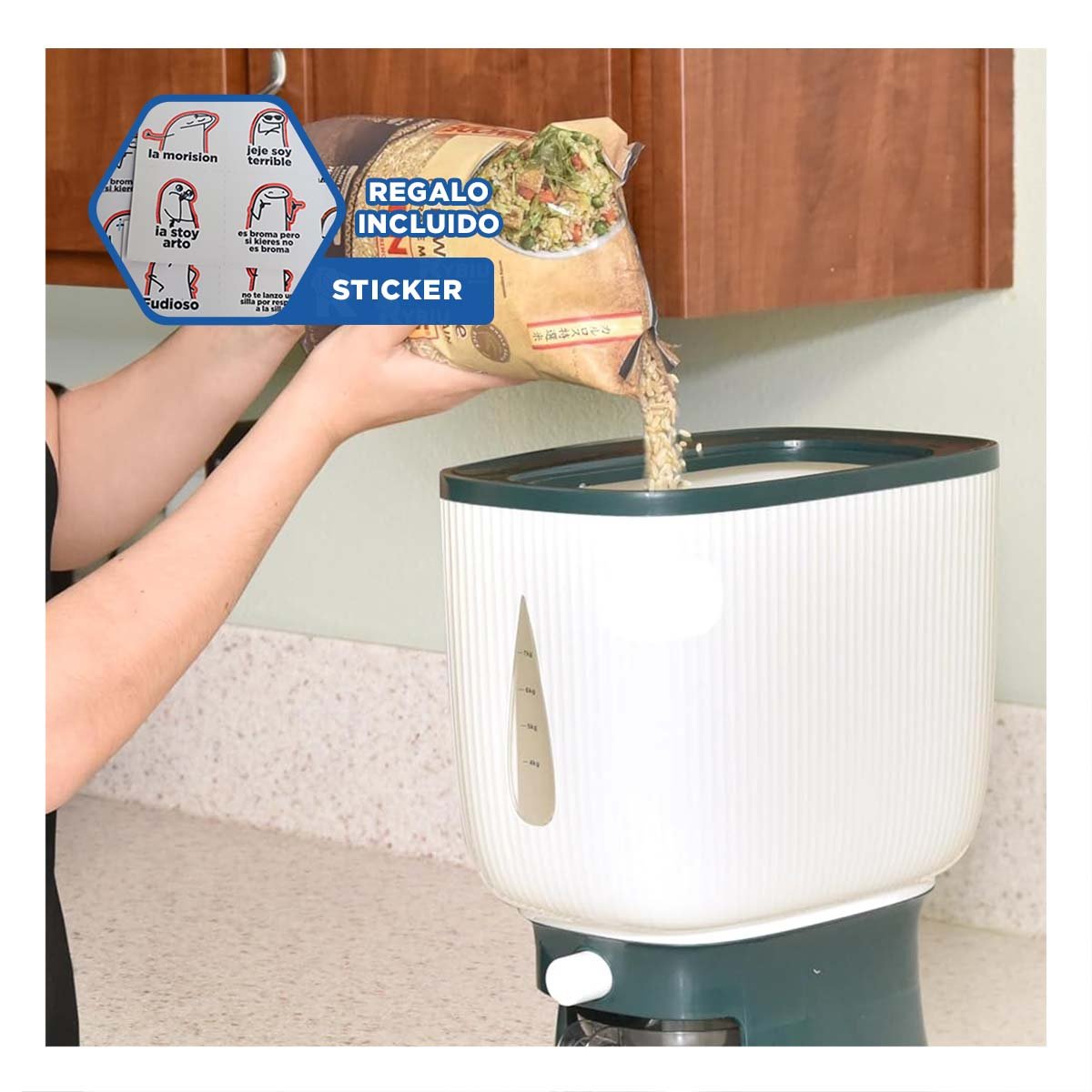 CONTENEDOR DE CEREALES CON SALIDA CONTROLADA PARA COCINA Y+REGALO STICKER - 1