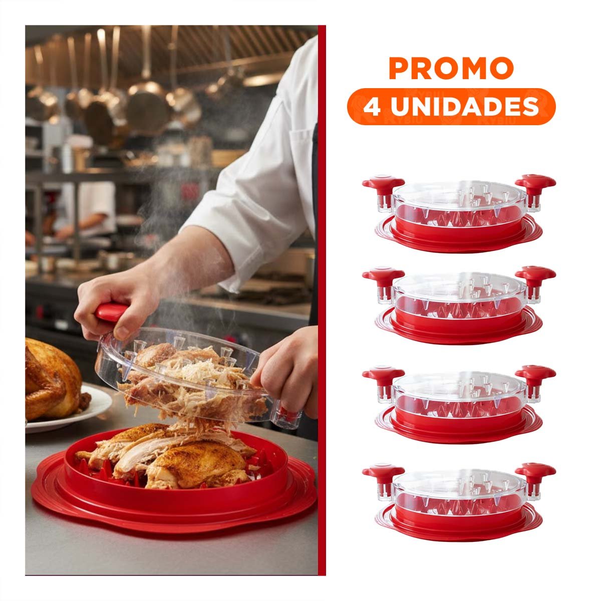 PACK4 PROCESADOR GIRATORIO FUNCIONAL PARA CARNE DE POLLO Y+REGALO STICKER - 1