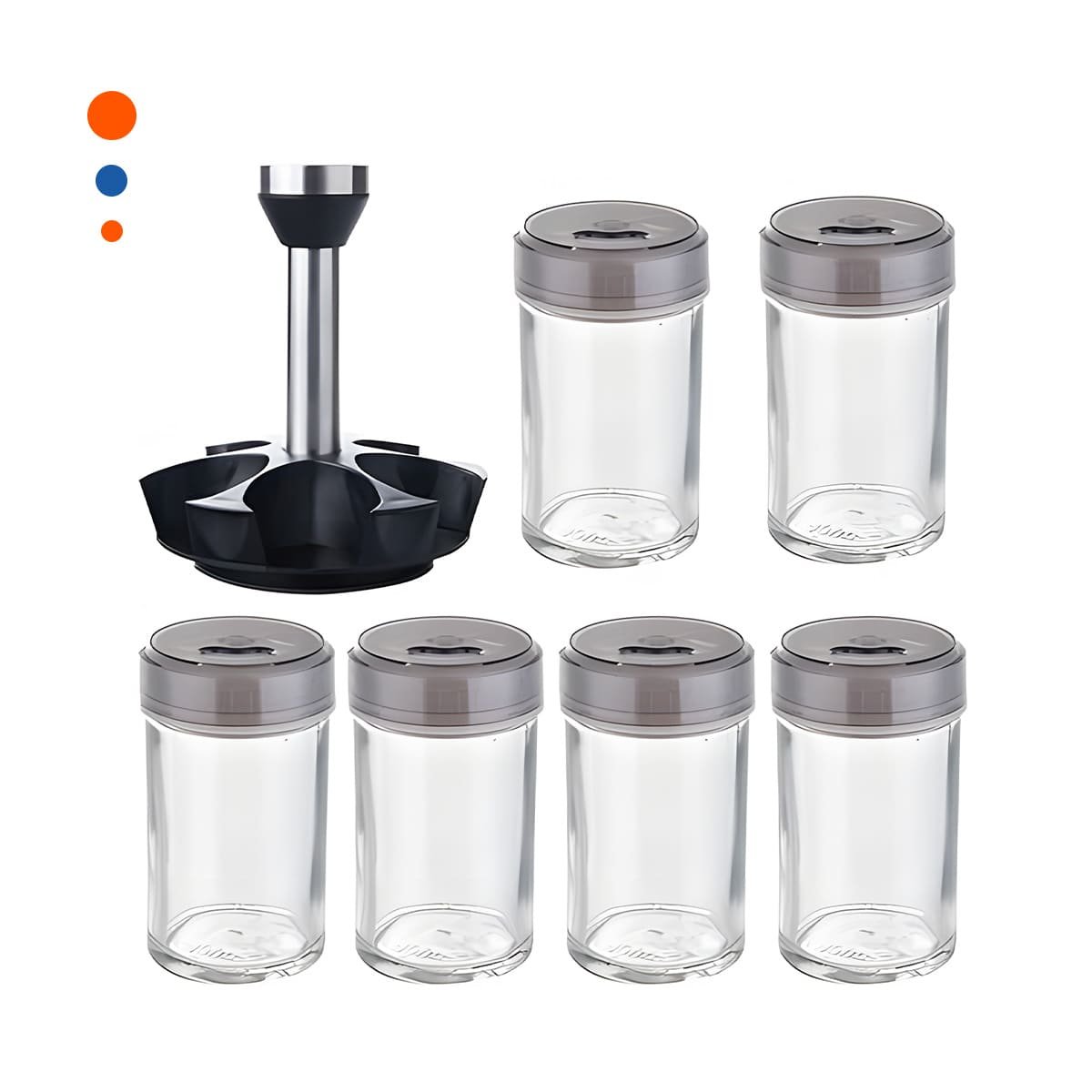 SOPORTE GIRATORIO DE CONDIMENTOS CON 6 FRASCOS TAPA PLANA PLATEADO ELEGANTE Y+PAPEL REGALO - 1