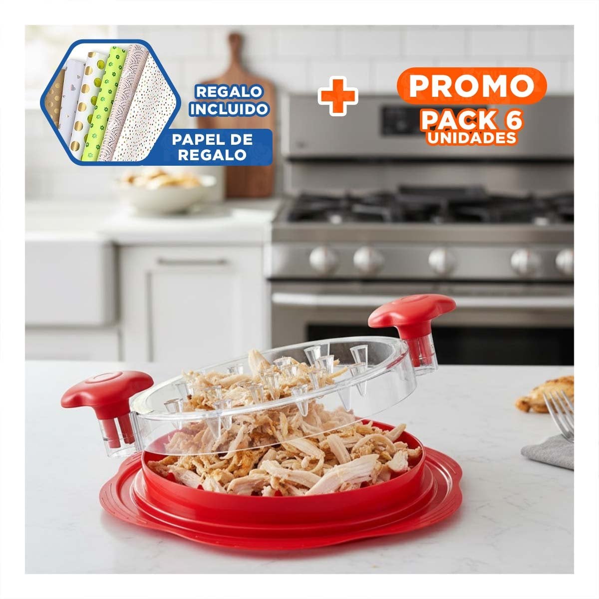 PACK6 MOLINO GIRATORIO RESISTENTE PARA CARNE DE POLLO EN COCINA Y+PAPEL REGALO - 1
