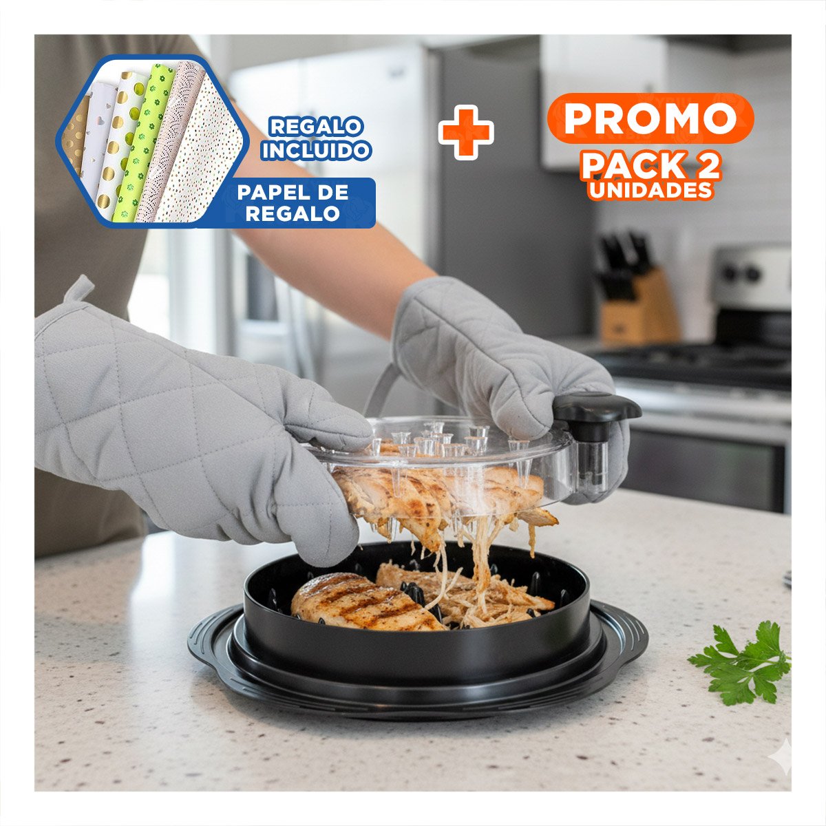 PACK2 EQUIPO MANUAL COMPACTO PARA TRITURAR CARNE COCIDA EN COCINA FAMILIAR Y+PAPEL REGALO - 1