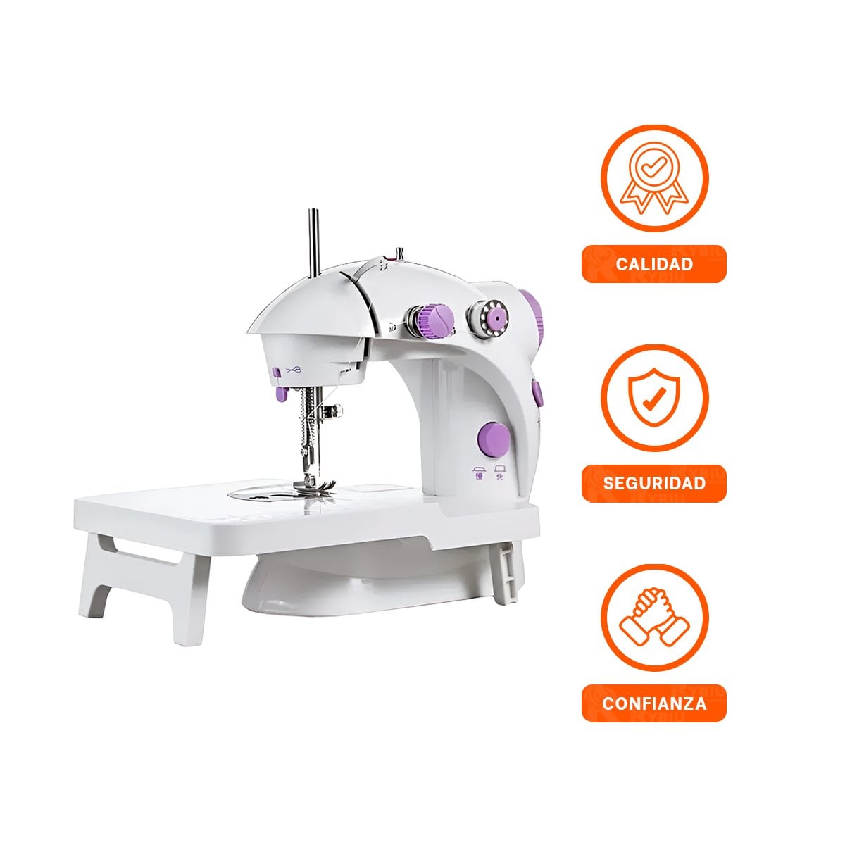 EQUIPO CON MESA PORTATIL DE COSER EN BLANCO CON TOQUES MORADOS SUAVES Y+LIGAS REGALO - 3