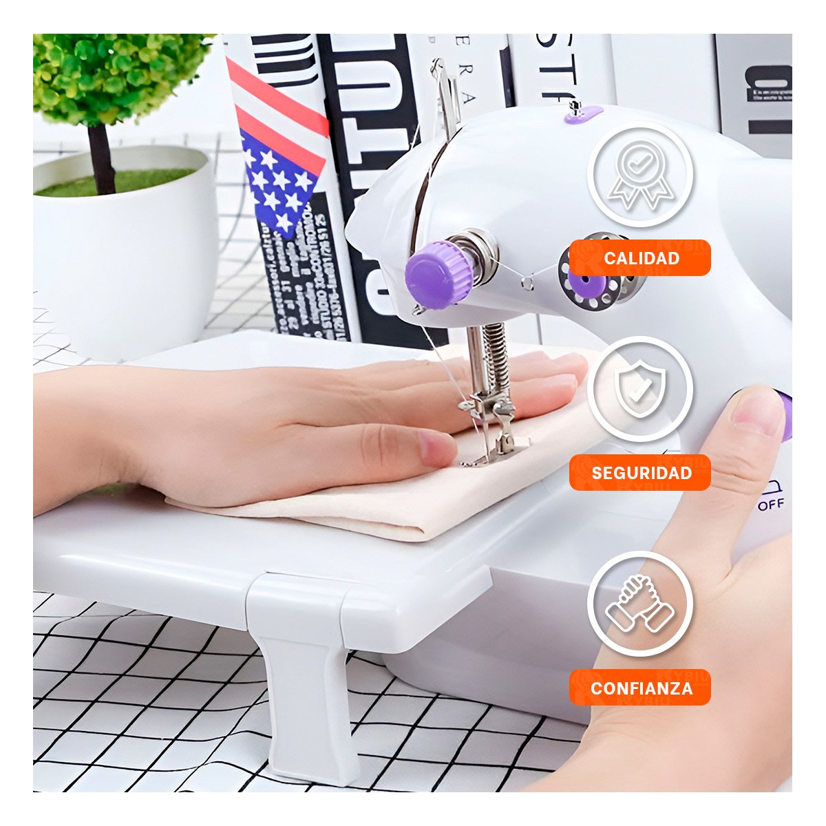EQUIPO BLANCO DE COSER CON MESA PORTATIL Y DETALLES MORADOS MODERNOS Y+PAPEL REGALO - 3
