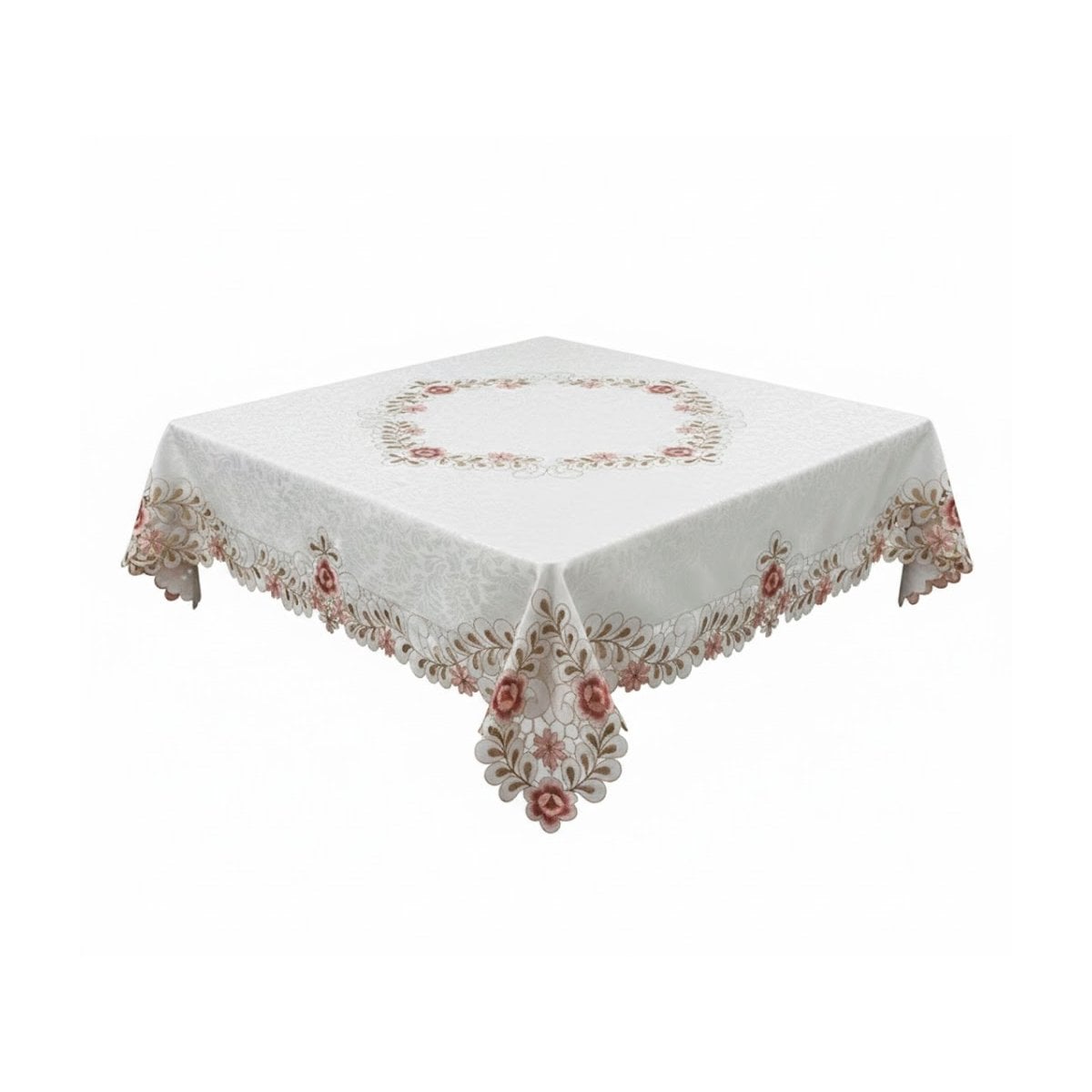 CUBREMESA BORDE BORDADO FLORES Y HOJAS CREMA 350X180CM PARA CASA Y COCINA YPAPEL REGALO - 1