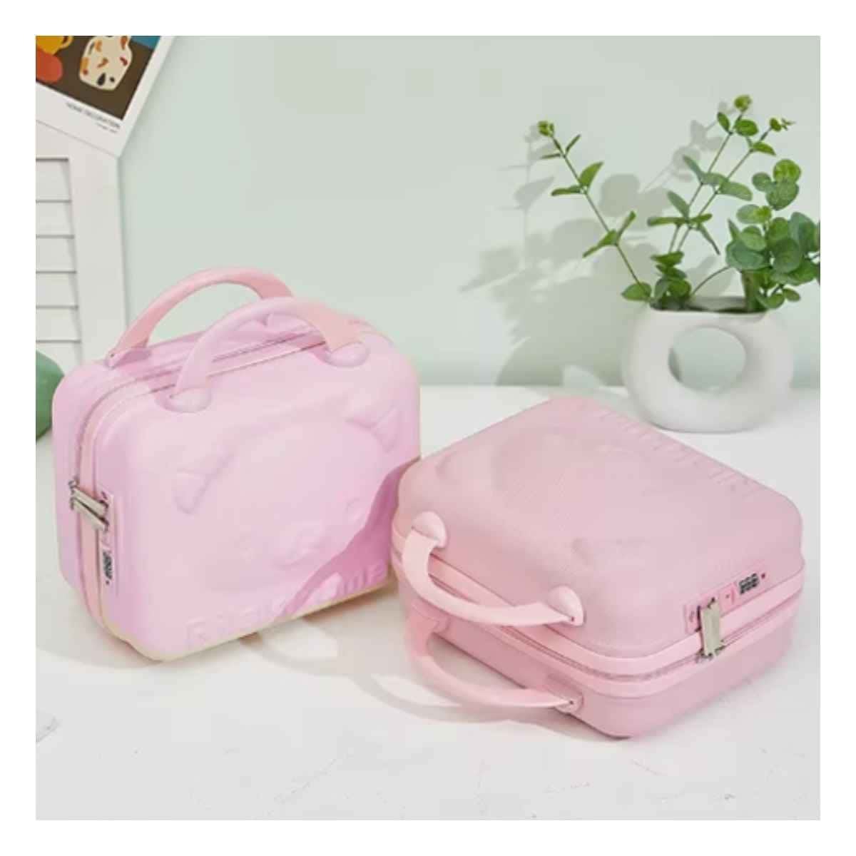 PACK2 MINI MALETA MULTIUSOS INFANTIL DE OSO CON COLOR ROSADO Y CIERRE PRACTICO Y+REGALO STICKER - 3