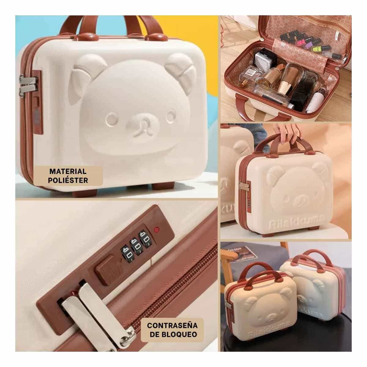 PACK2 MINI MALETA DE OSO COLOR BEIGE MULTIUSOS CON ESPACIO INTERIOR FUNCIONAL Y+PAPEL REGALO - 3