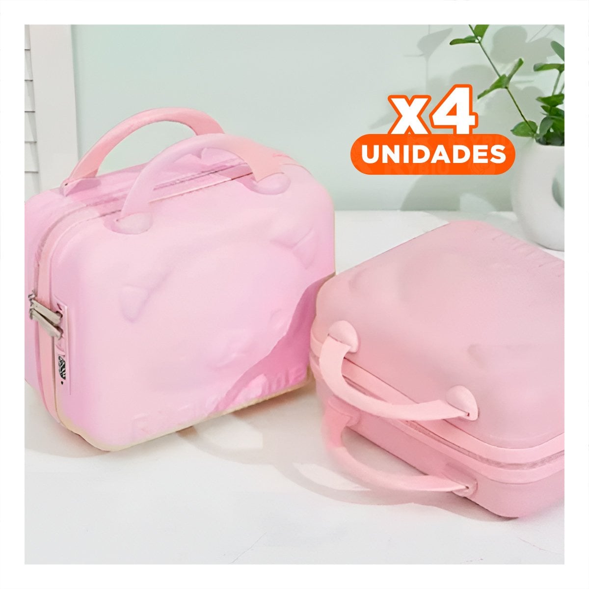 PACK4 MINI MALETA DE OSO MULTIUSOS CON DETALLES SUAVES EN TONALIDAD ROSADO - 1