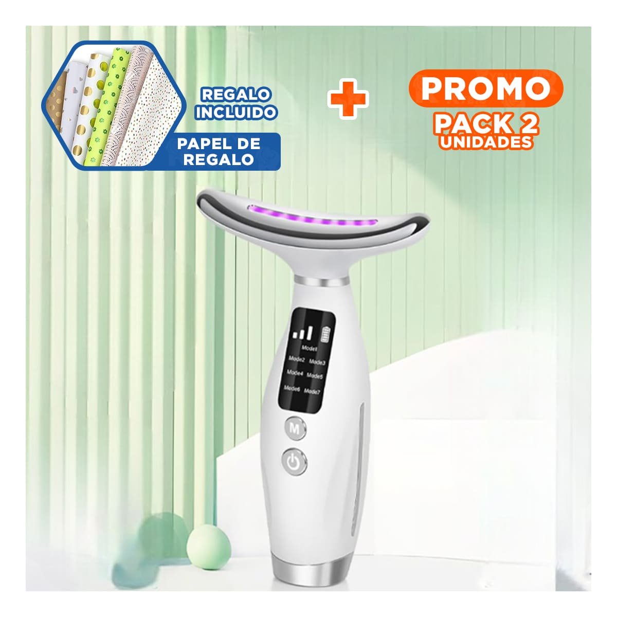 PACK2 HERRAMIENTA FACIAL 7 MODOS DE COLOR TERAPIA SUAVE BLANCO USO DIARIO YPAPEL REGALO - 1