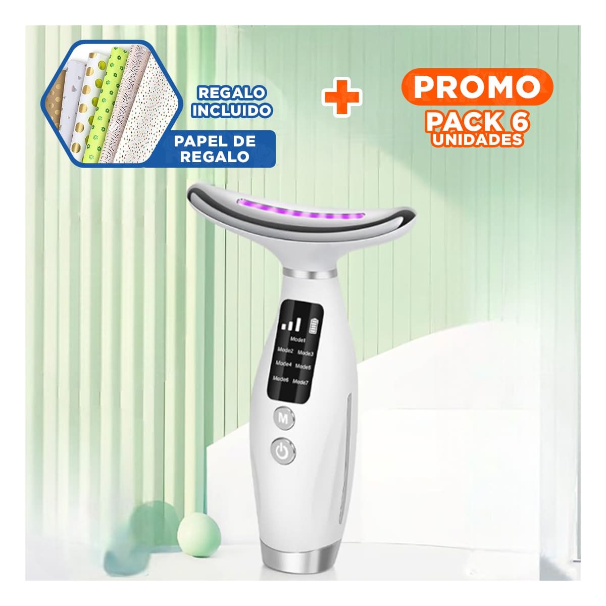 PACK6 SISTEMA FACIAL 7 MODOS DE COLOR USO DIARIO BLANCO COMPACTO PRACTICO YPAPEL REGALO - 1