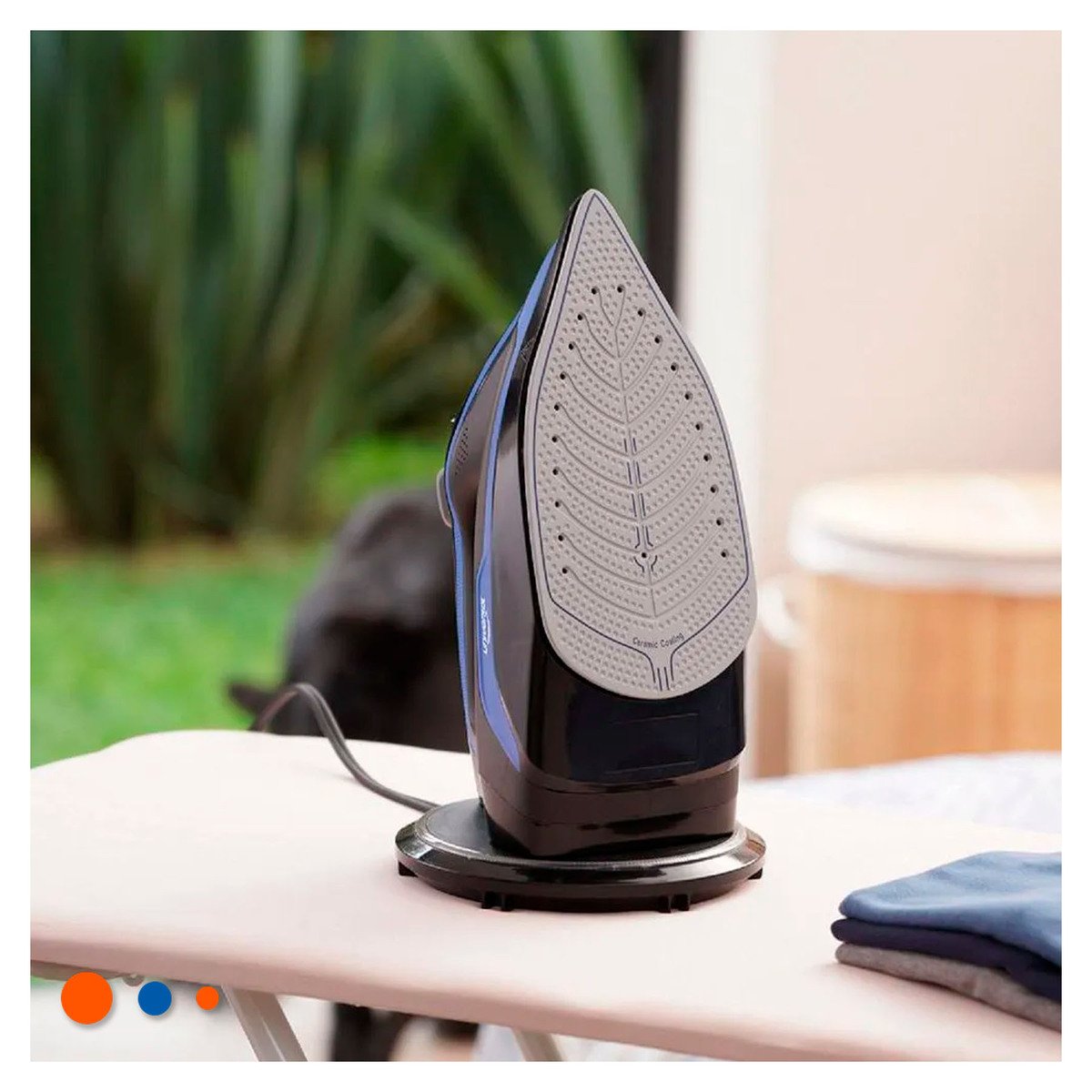 PLANCHADOR DE VAPOR ELECTRICA NEGRO Y AZUL CUIDADO DIARIO ROPA EN HOGAR - 1