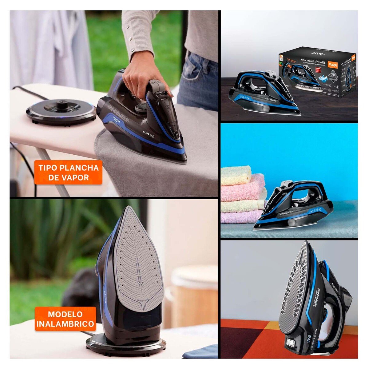 PLANCHADOR DE VAPOR ELECTRICA NEGRO Y AZUL CUIDADO DIARIO ROPA EN HOGAR - 5