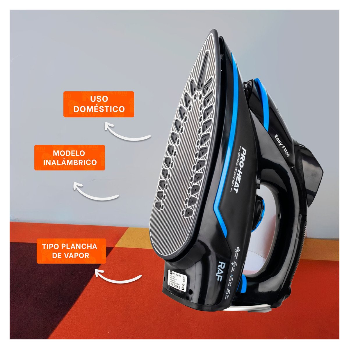 PLANCHADOR DE VAPOR ELECTRICA NEGRO Y AZUL RENDIMIENTO CONSTANTE HOGAR YSTICKY - 2