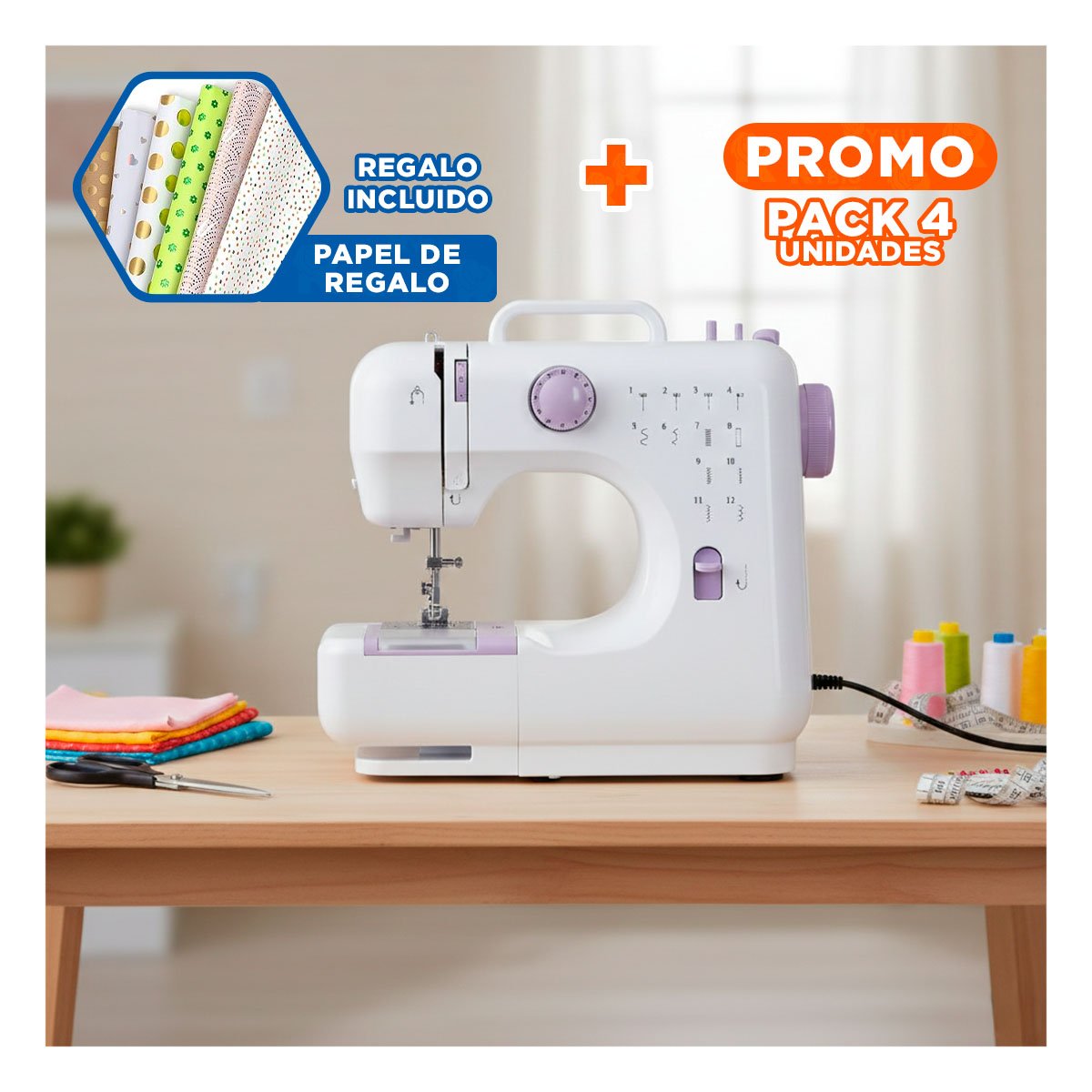 PACK4 COSTURERA CON ENFOQUE FUNCIONAL PARA HOGAR EN VERSION CHICA BLANCA Y+PAPEL REGALO - 1
