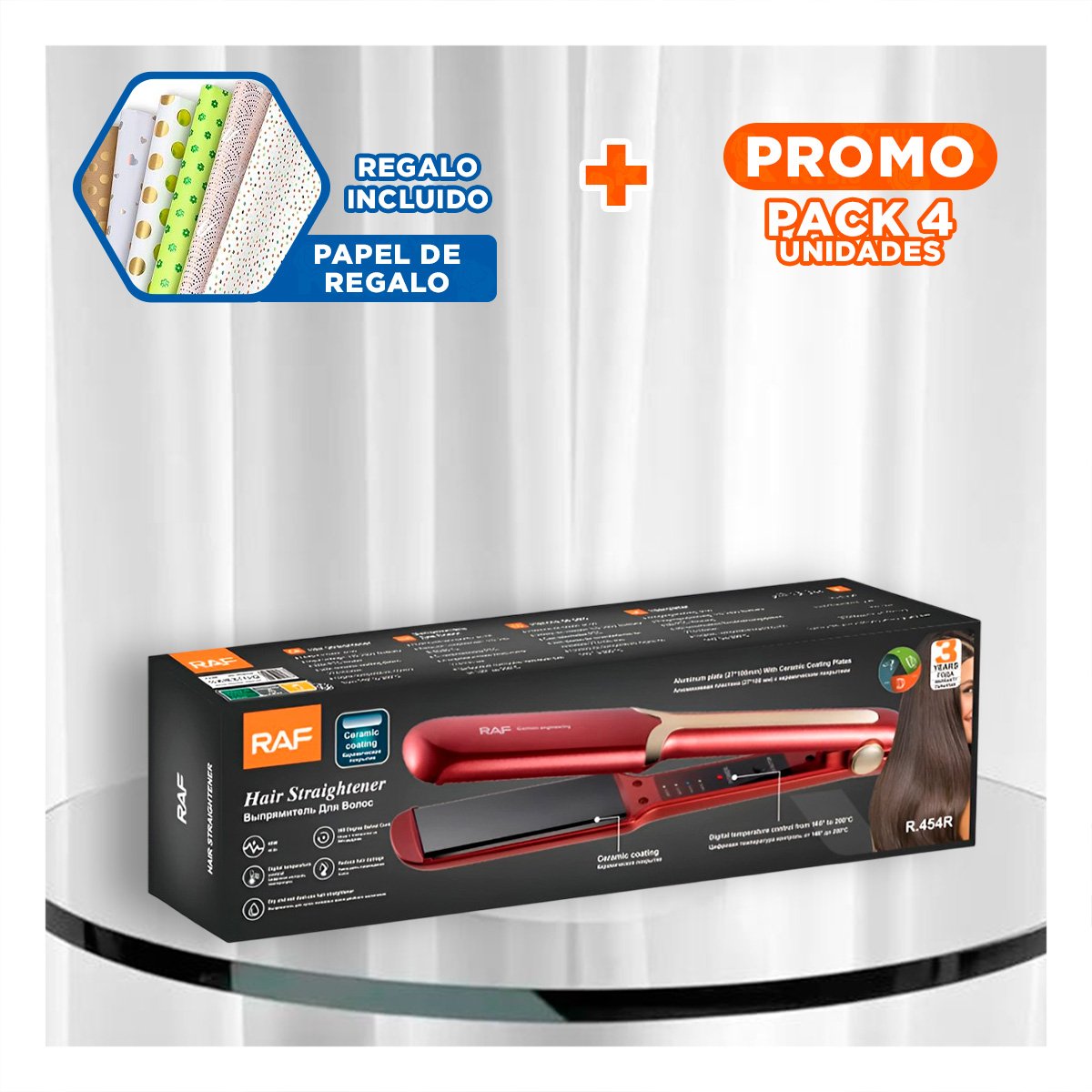 PACK6 ESTILIZADOR CAPILAR CON DISENO COMPACTO PARA ALISAR FACIL ROJO PLUS Y+PAPEL REGALO - 1