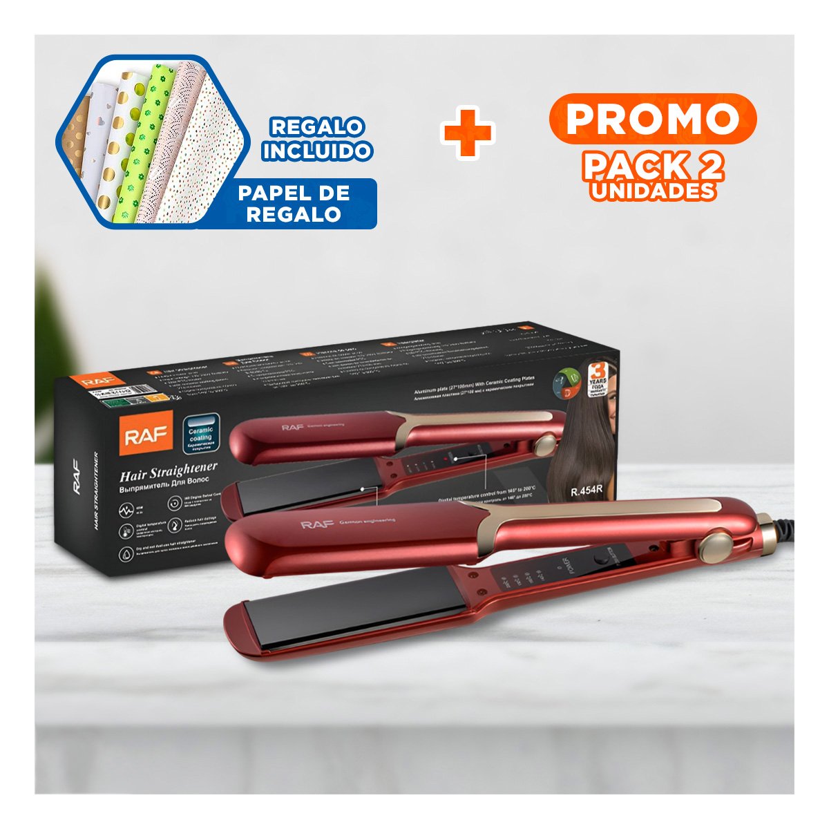 PACK4 PLANCHA CAPILAR FUNCIONAL PARA CUIDADO PERSONAL ROJO PRO Y+PAPEL REGALO - 1