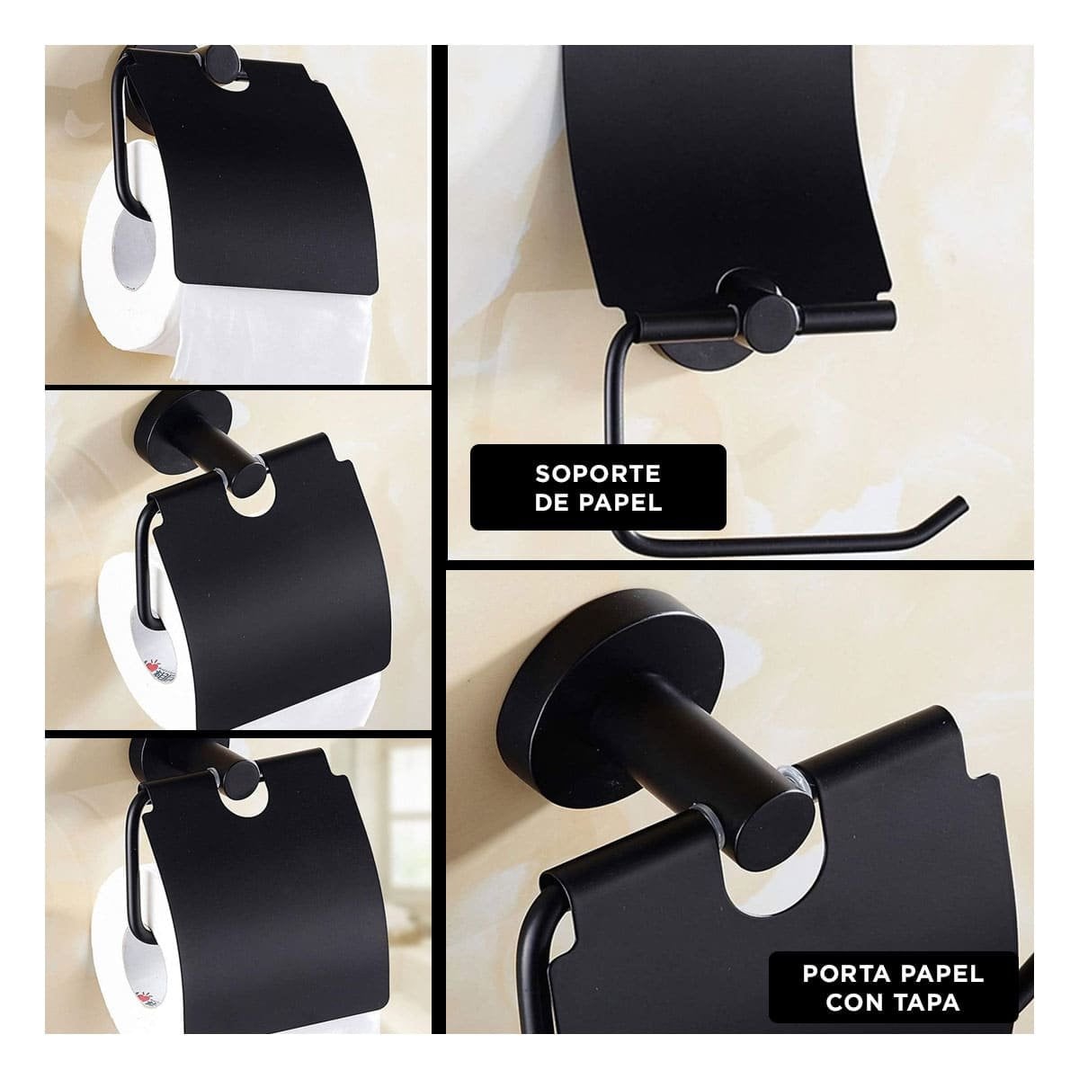 PORTA PARA PAPEL HIGIENICO CON CUBIERTA SUPERIOR PARA PARED NEGRO ECO YSTICKY - 1