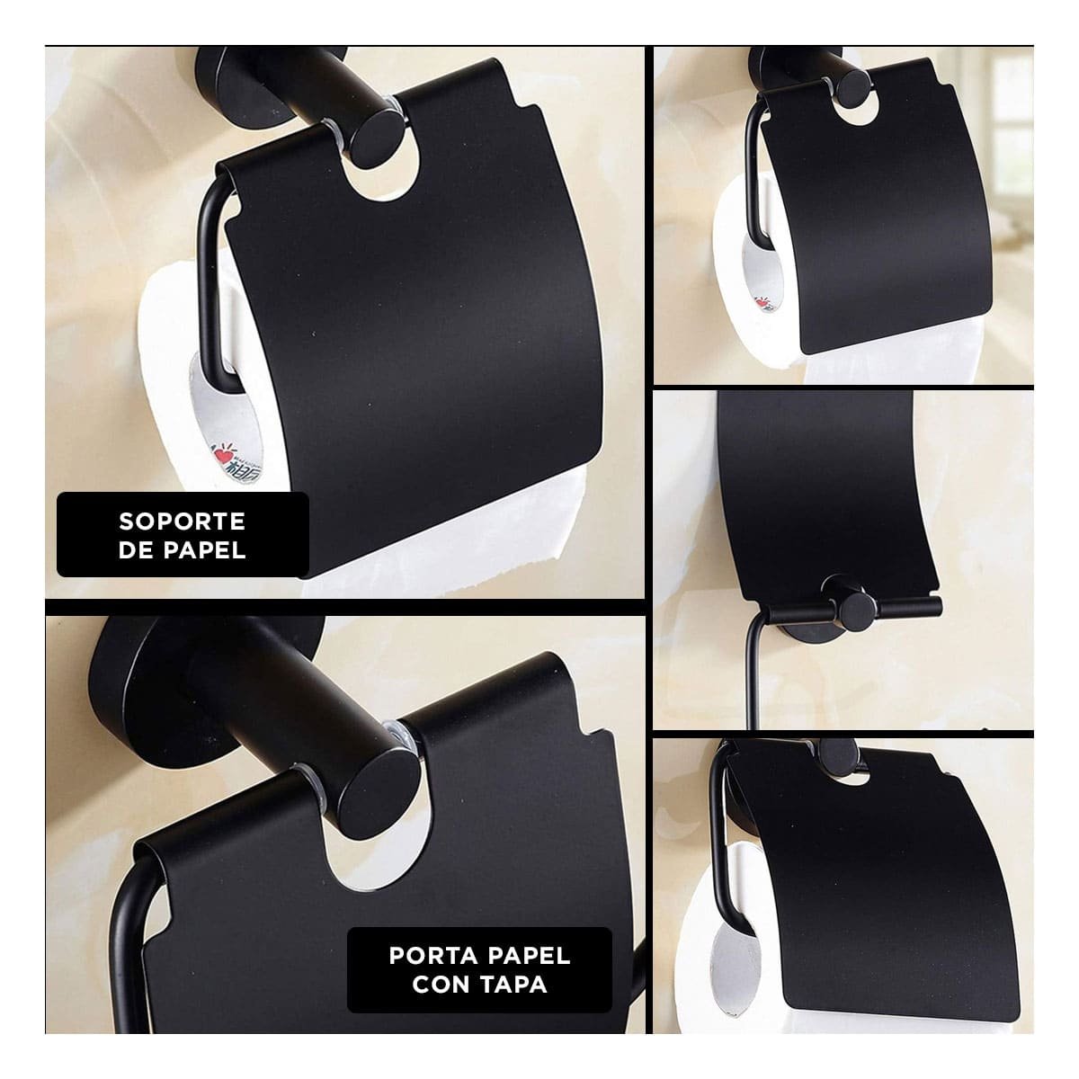 PORTA PARA PAPEL HIGIENICO CON CUBIERTA SUPERIOR PARA PARED NEGRO ECO YSTICKY - 5