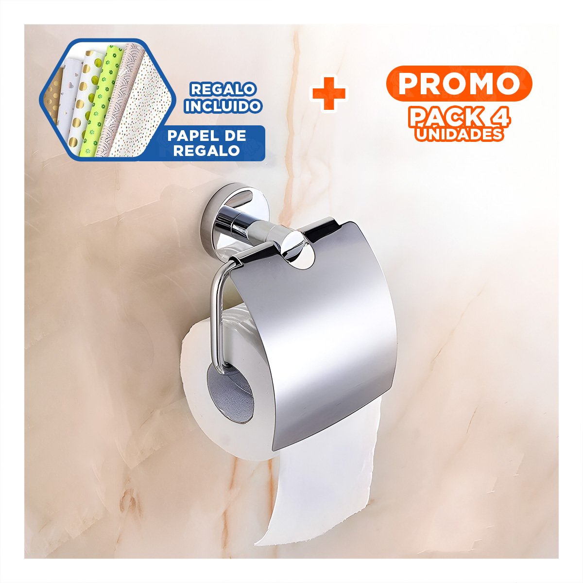 PACK4 BASE PARA PAPEL HIGIENICO CON CUBIERTA RESISTENTE PARA PARED PLATEADO ECO YPAPEL REGALO - 1