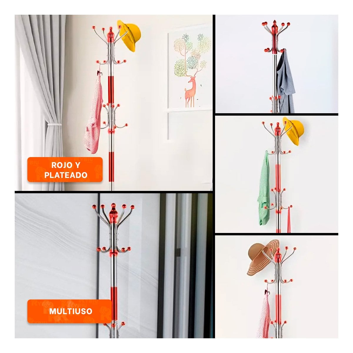 PACK4 MODULO DE COLGADO 172CM ROJO Y PLATEADO PARA HOGAR VERSATIL Y FIRME Y+REGALO STICKER - 2