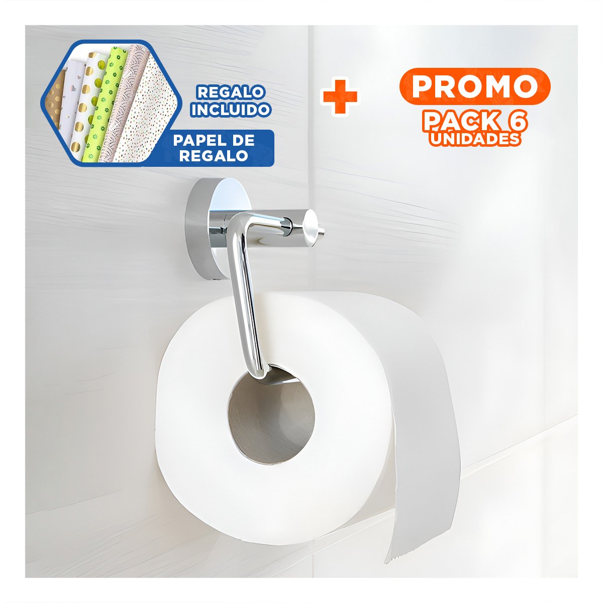 PACK6 MODULO PARA PAPEL HIGIENICO PARA PARED ESTRUCTURA ESTABLE METAL PLATEADO YPAPEL REGALO - 1