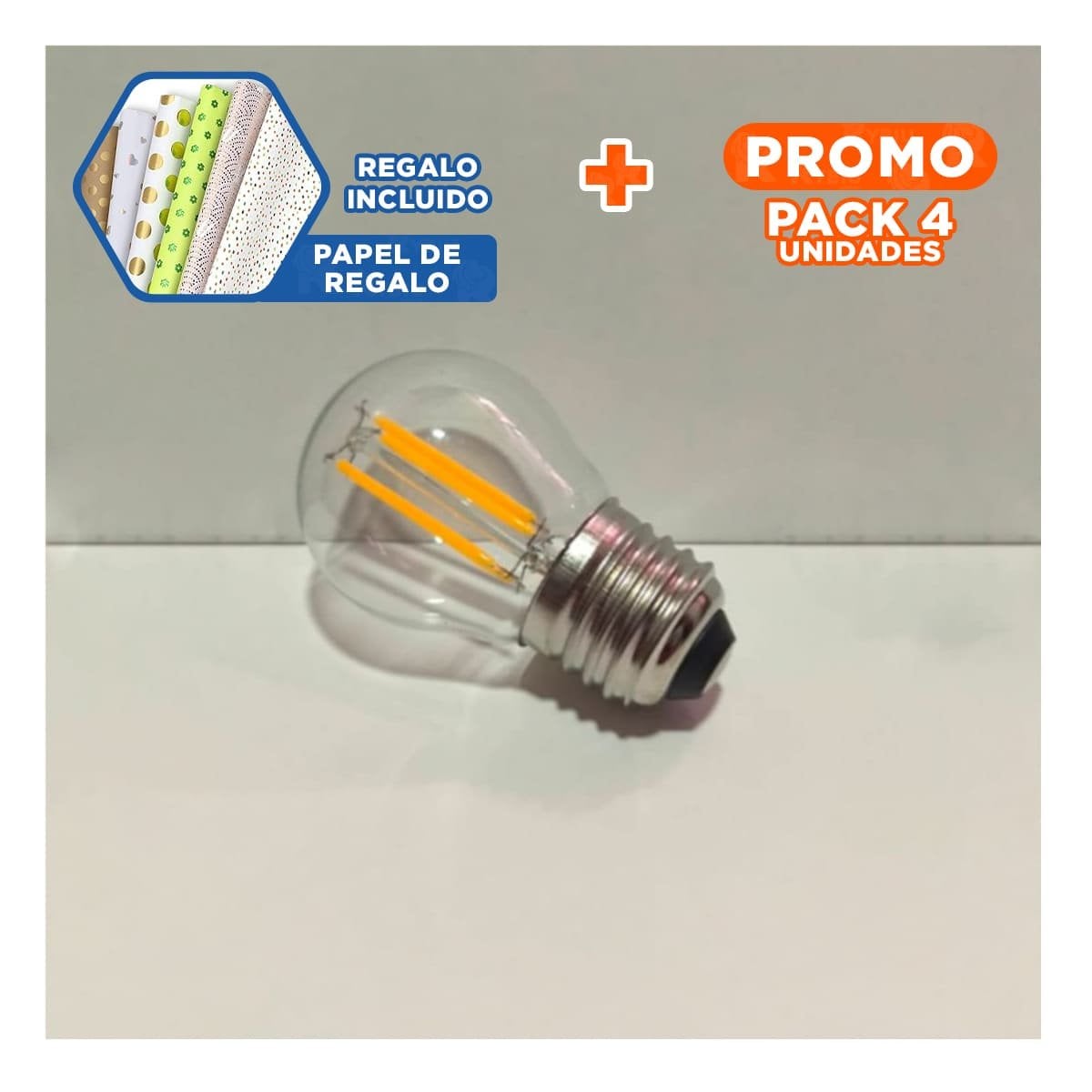 PACK4 LAMPARA EFICIENTE 4W TRANSPARENTE LUZ BLANCA PARA CASA HOGAR FESTIVA YPAPEL REGALO - 1
