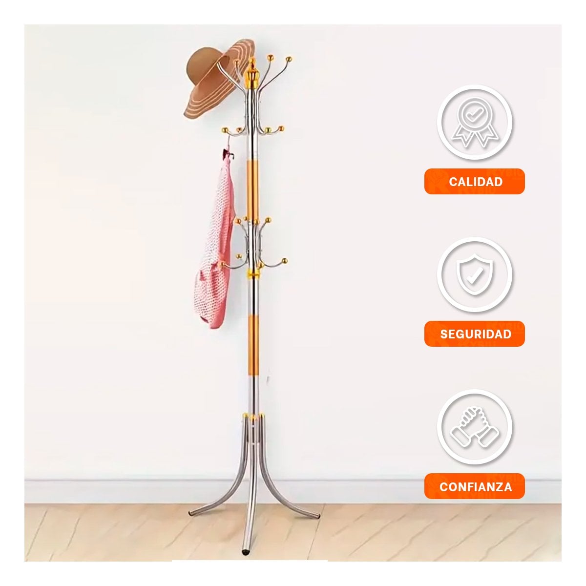 COLGADOR MULTIUSO 172CM DORADO Y PLATEADO USO DIARIO COMODO Y PRACTICO Y+PAPEL REGALO - 5